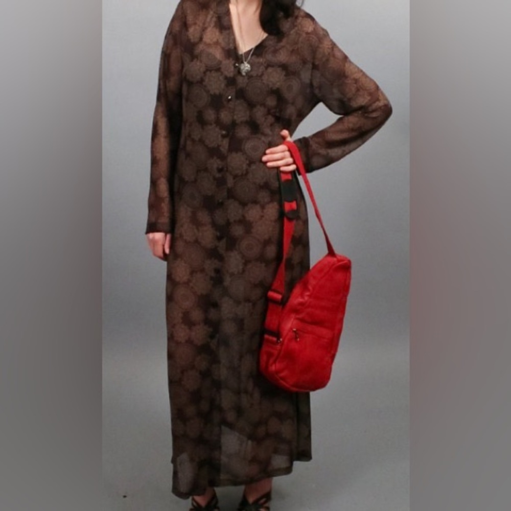 Vintage 90s sheer printed button up dress/duster jacket